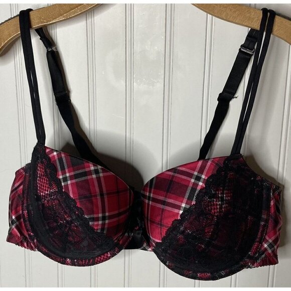 Cacique Other - Cacique Pink Black Plaid Lace Trim Balconette Underwire Double Strap Bra-40D
